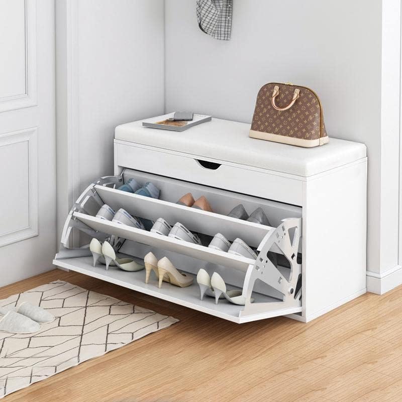 1st Shoe Storage Bench with Hidden Shoe Rack Leather Shoe Organizer Bench Modern Shoe Cabinet (60 * 30 * 50 White) - Image 2