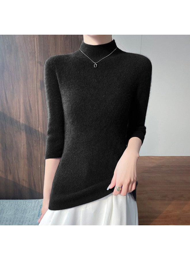 MIIOW Semi-High Neck Short Sleeve One-Piece Knitted Sweater For Women, Slim-Fitting And Versatile Pullover Top, A Must-Have For Commuting And Fashion - Image 2