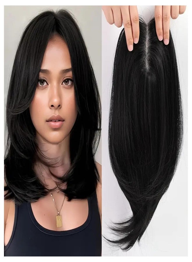 ASSU Luxurious Straight Hair Topper for Women - High-Temperature Fiber, 3D Coverage, Mid Bangs Clip - Adds Extra Volume, Elegant Design, Perfect for Thinning Hair (18 Inch - Black) - Image 1