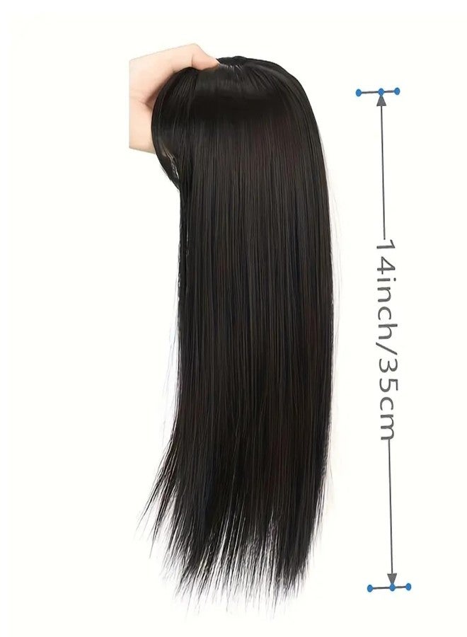 ASSU Luxurious Straight Hair Topper for Women - High-Temperature Fiber, 3D Coverage, Mid Bangs Clip - Adds Extra Volume, Elegant Design, Perfect for Thinning Hair (18 Inch - Black) - Image 2