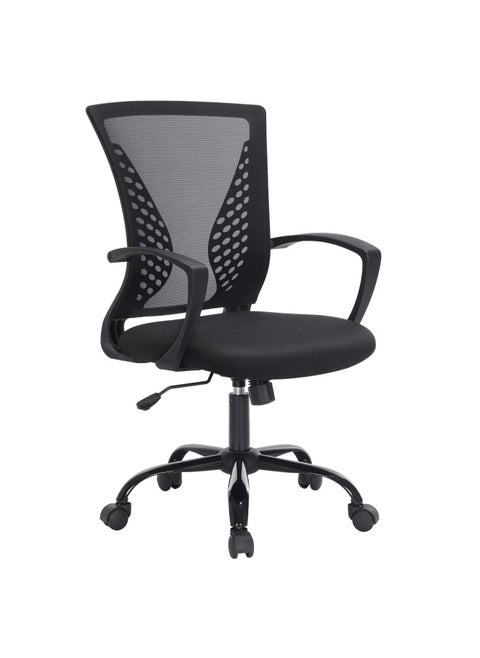 OBN22BK Office Chair With Mesh Covering Height-Adjustable Computer Chair 360° Swivel Chair Rocker Function Breathable Office Study Maximum Load 120 kg Black