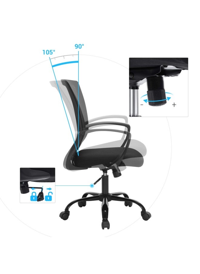 OBN22BK Office Chair With Mesh Covering Height-Adjustable Computer Chair 360° Swivel Chair Rocker Function Breathable Office Study Maximum Load 120 kg Black