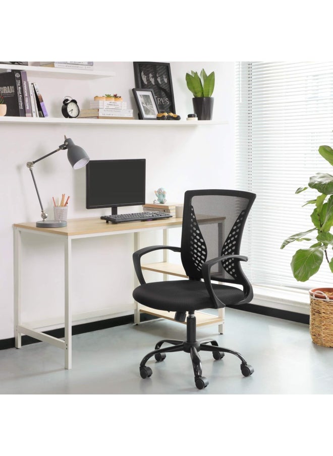 OBN22BK Office Chair With Mesh Covering Height-Adjustable Computer Chair 360° Swivel Chair Rocker Function Breathable Office Study Maximum Load 120 kg Black
