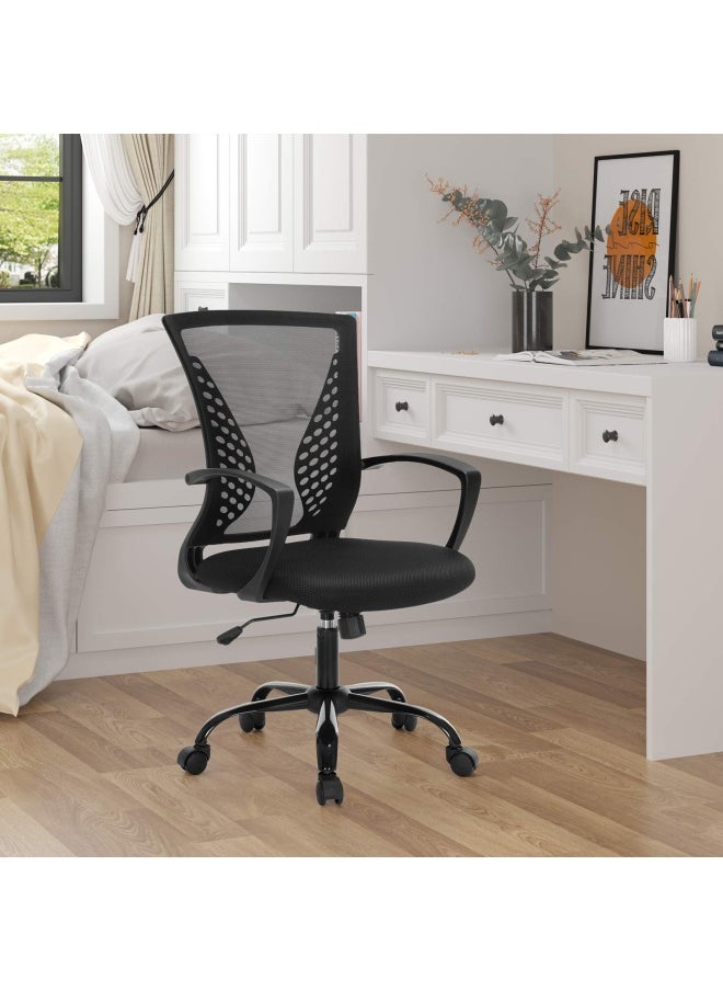 OBN22BK Office Chair With Mesh Covering Height-Adjustable Computer Chair 360° Swivel Chair Rocker Function Breathable Office Study Maximum Load 120 kg Black