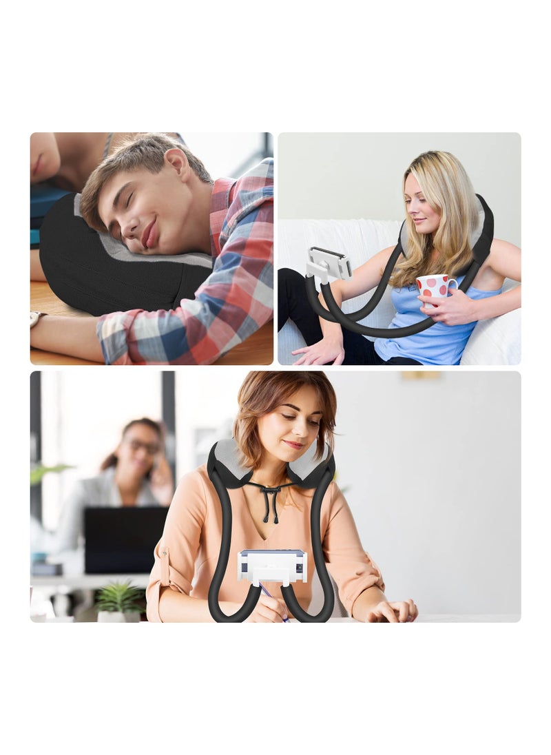 Neck Phone Holder Lazy Gooseneck Phone Pillow Holder Bracket 360° Rotation Universal Mobile Phone Tablet Stand for 4 Inch to 11 Inch Devices Fits for iPhone for Galaxy S21 for iPad Black