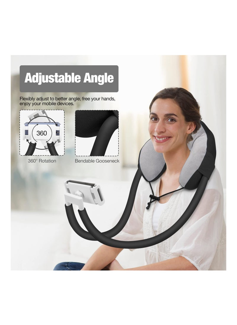 Neck Phone Holder Lazy Gooseneck Phone Pillow Holder Bracket 360° Rotation Universal Mobile Phone Tablet Stand for 4 Inch to 11 Inch Devices Fits for iPhone for Galaxy S21 for iPad Black