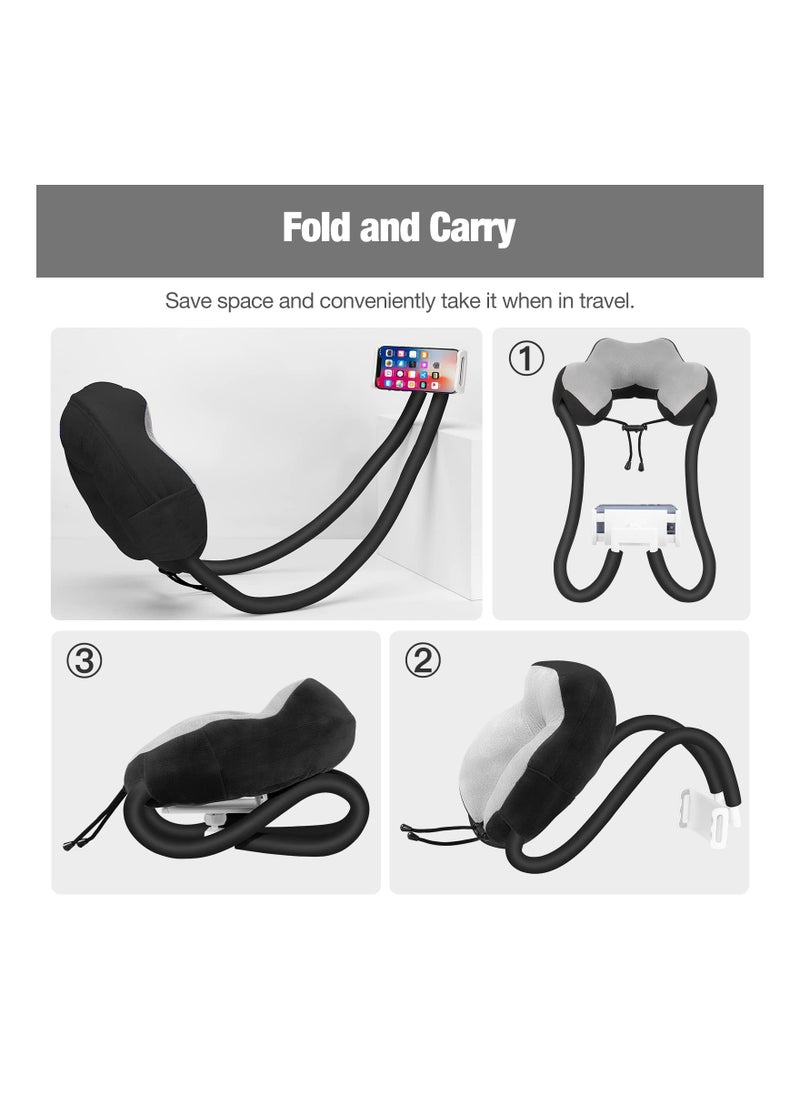 Neck Phone Holder Lazy Gooseneck Phone Pillow Holder Bracket 360° Rotation Universal Mobile Phone Tablet Stand for 4 Inch to 11 Inch Devices Fits for iPhone for Galaxy S21 for iPad Black