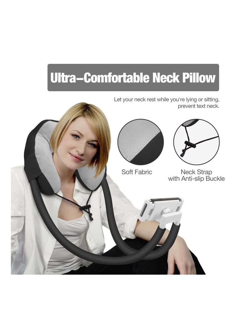 Neck Phone Holder Lazy Gooseneck Phone Pillow Holder Bracket 360° Rotation Universal Mobile Phone Tablet Stand for 4 Inch to 11 Inch Devices Fits for iPhone for Galaxy S21 for iPad Black