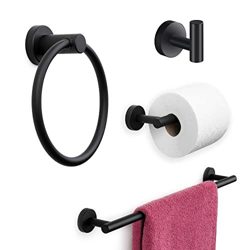 Marmolux Acc - 4 Piece Matte Black Bathroom Hardware Set - Towel Rack Set, Towel Holder & Wall Mounted Fixtures - Stainless Steel Matte Black Accessories - Image 1