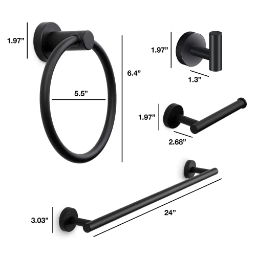 Marmolux Acc - 4 Piece Matte Black Bathroom Hardware Set - Towel Rack Set, Towel Holder & Wall Mounted Fixtures - Stainless Steel Matte Black Accessories - Image 5