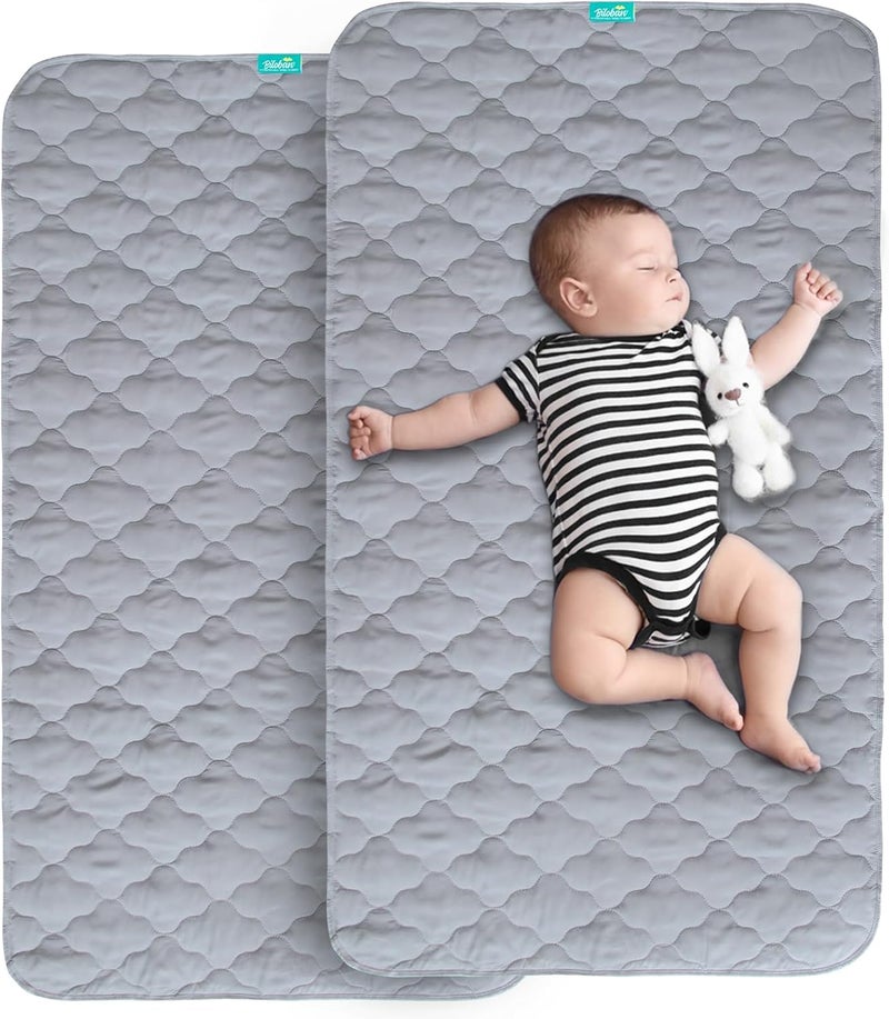 Biloban Waterproof Crib Mattress Protector Pad Cover 2 Pack 28 x 52 Anti Slip  Absorbent Waterproof Bed Pads for Standard CribToddler Bed Quilted Machine Washable Quilted Improved Thickness Grey - Image 1