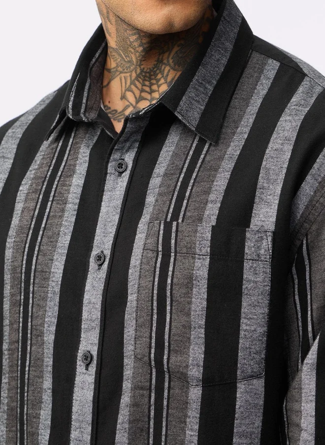The Souled Store  The Souled Store Charcoal Vertical Stripes Long Sleeve Shirt for Men  | Best Price UAE