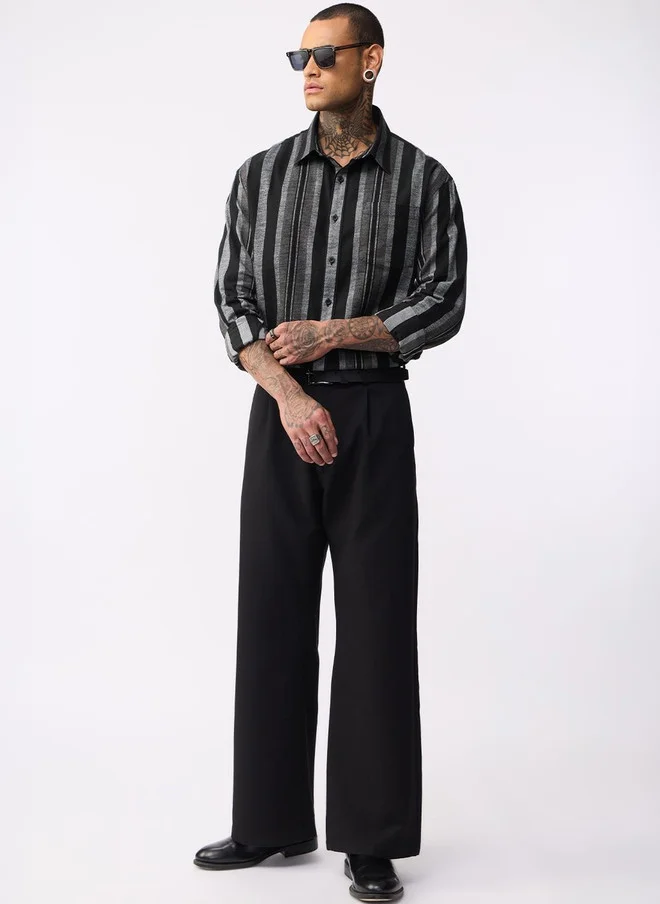 The Souled Store  The Souled Store Charcoal Vertical Stripes Long Sleeve Shirt for Men  | Best Price UAE