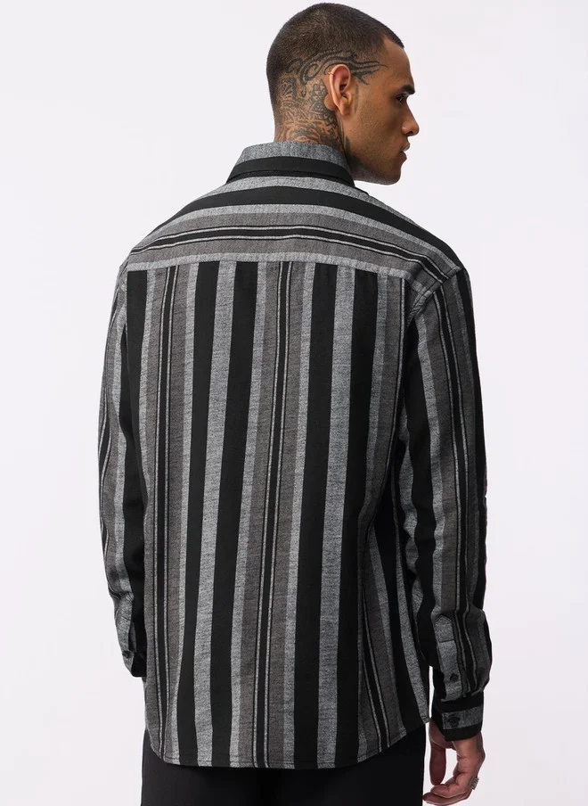 The Souled Store  The Souled Store Charcoal Vertical Stripes Long Sleeve Shirt for Men  | Best Price UAE