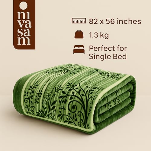 Nivasam Peach Semi Cloudy Blanket Single Bed (82 x 56 inch) – Ultra Soft & Lightweight – 1.3 kg Winter Blanket (Emerald Bloom) - Image 2