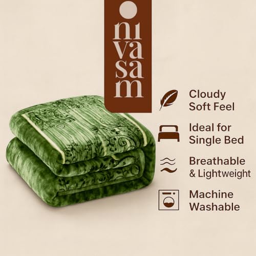 Nivasam Peach Semi Cloudy Blanket Single Bed (82 x 56 inch) – Ultra Soft & Lightweight – 1.3 kg Winter Blanket (Emerald Bloom) - Image 4
