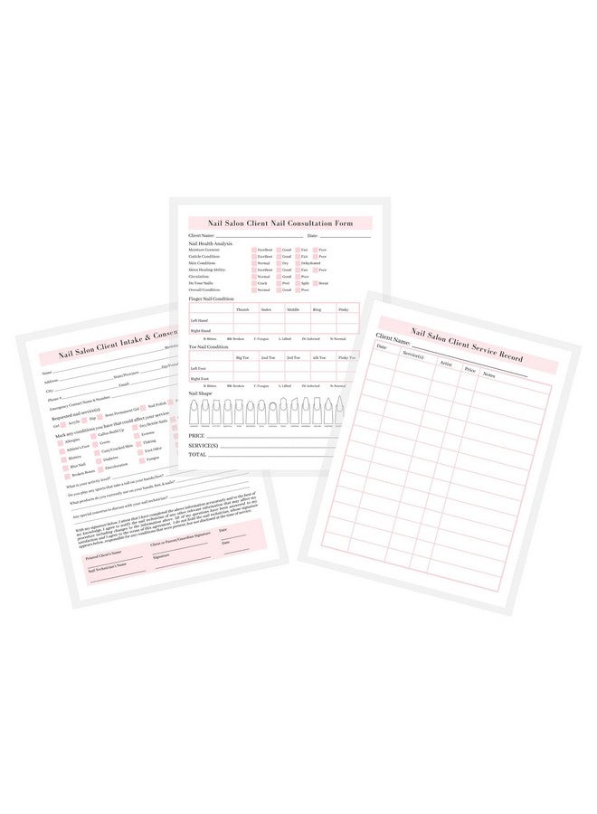 Lashicorn Nail Salon Intake Form Nail Condition Form Aftercare Form | 50 Pack | 8.5X11" Inch Paper Size Form | Nail Salon Supplies | 25 Intake/Nail Condition Forms & 25 Client Service Record Forms - Image 1