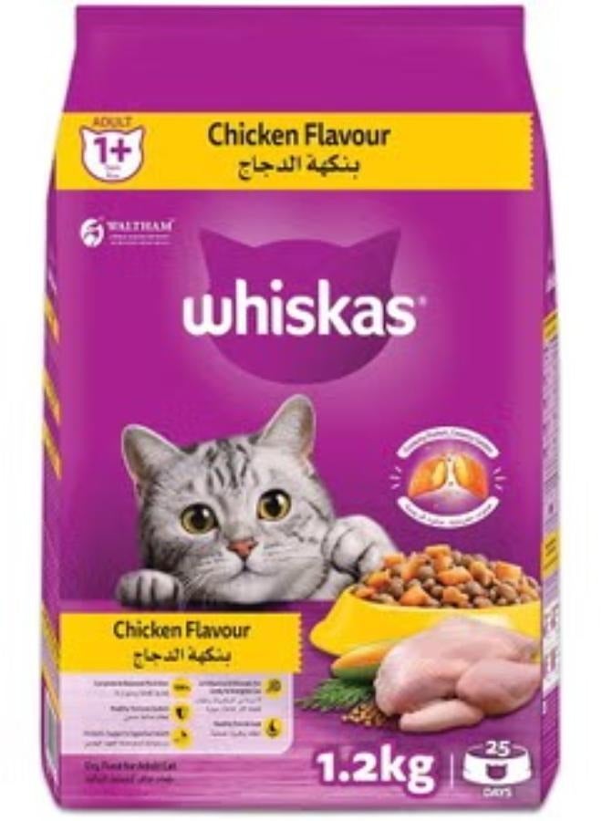 ويسكاس طعام جاف للقطط مع الدجاج كيس 1.2 كجم للقطط البالغة 1 سنة فما فوق طعام جاف للقطط مذاق رائع لصحة ونشاط القطط - Image 1