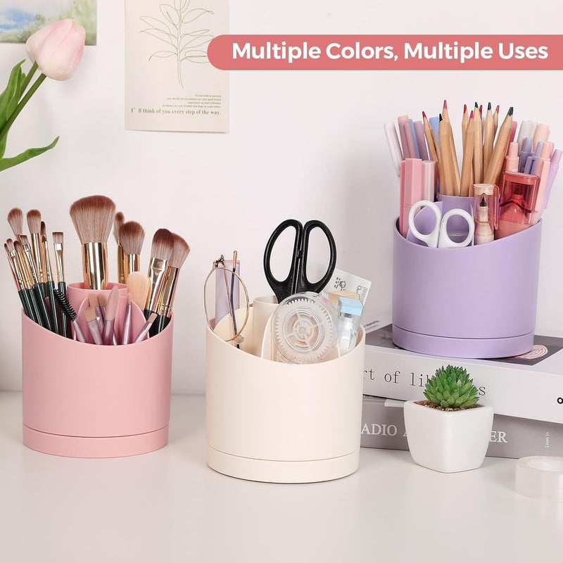 سكاي ديو skydue 360 Degree Rotating Pencil Pen Holder for Desk, Dual-Purpose Desk Organizer, Rotating Pencil Cup with 5 Slots, Office Supplies, Desk Decor for Office, School, Home(Light Pink) - Image 2