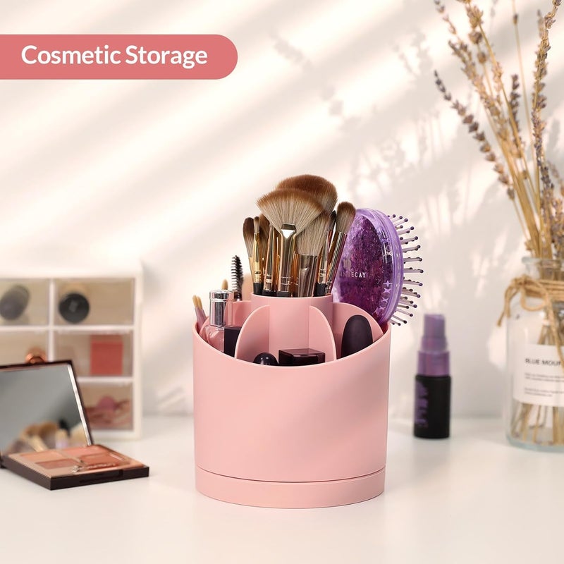 سكاي ديو skydue 360 Degree Rotating Pencil Pen Holder for Desk, Dual-Purpose Desk Organizer, Rotating Pencil Cup with 5 Slots, Office Supplies, Desk Decor for Office, School, Home(Light Pink) - Image 5