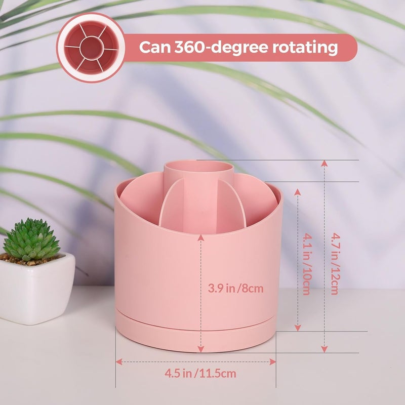 سكاي ديو skydue 360 Degree Rotating Pencil Pen Holder for Desk, Dual-Purpose Desk Organizer, Rotating Pencil Cup with 5 Slots, Office Supplies, Desk Decor for Office, School, Home(Light Pink) - Image 4