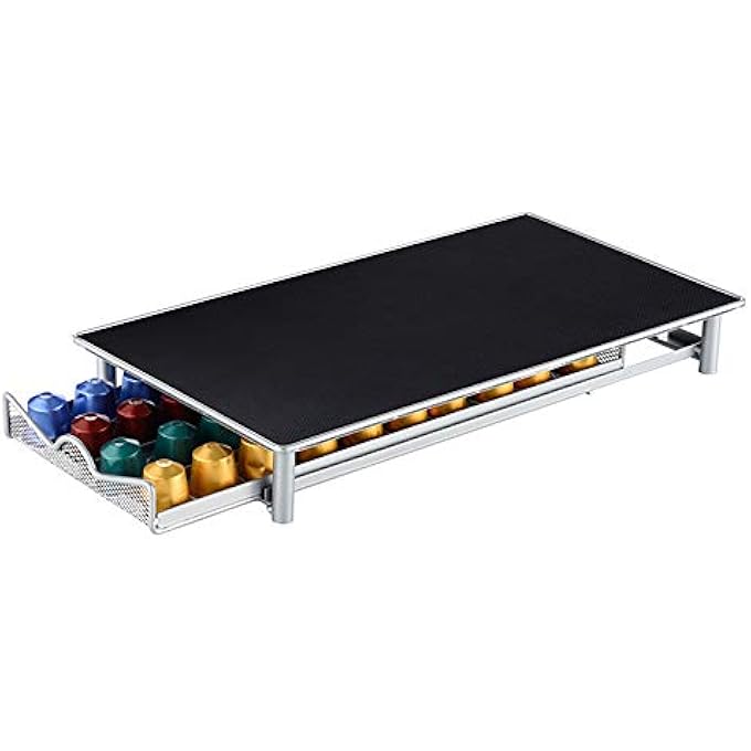 SKEIDO Coffee Pod Holder And Coffee Machine Stand Anti Vibration Non Slip Surface Mesh Drawer Rack For 40Pcs Nespresso Espresso Capsules - Image 1