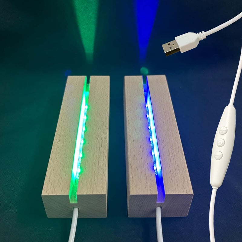 Voaesdk 2PCS 6 Inch Rectangle Display Pedestal, Colorful Rectangle Led Lights Display Base, Wooden Lighted Base Stand for Crystal Display Acrylic Plated Glass Resin Art Pedestal Paperweights - Image 1