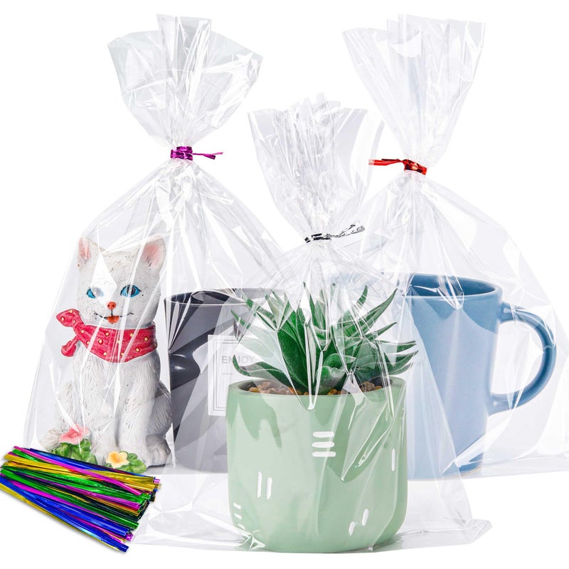LOKQING LOKIQNG Cellophane Bags Plastic Gift Bag Clear Cookie Treat Bags with Twist Ties for Party Favor Bag(200 Pack, 8x11inch) - Image 1