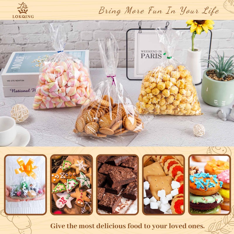 LOKQING LOKIQNG Cellophane Bags Plastic Gift Bag Clear Cookie Treat Bags with Twist Ties for Party Favor Bag(200 Pack, 8x11inch) - Image 5