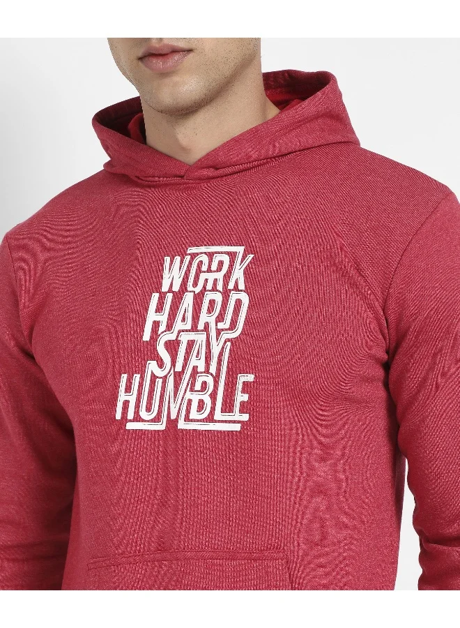 Campus Sutra Men's Red Work Hard Stay Humble Hoodie