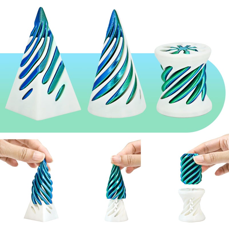 Olee Odee 3 Packs Spiral Fidget Impossible Cone3D Printed Optical Illusion Desk Toys Stress Relief Sculpture Unique Office Gifts Teens Adults Kids Stocking Stuffers Christmas White ElephantWhiteGreen - Image 3