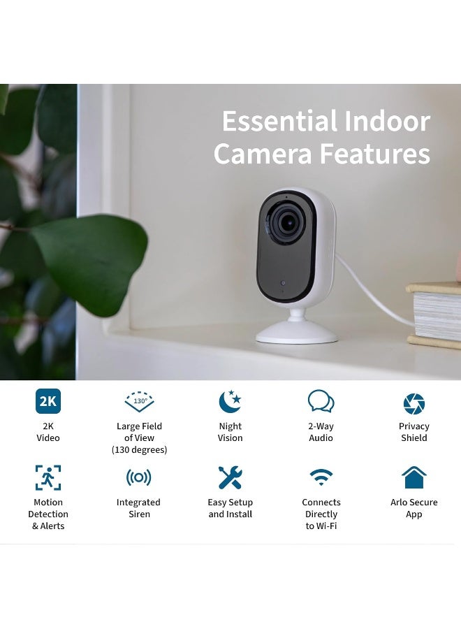 ARLO كاميرا أمان داخلية أساسية من أarlo بدقة 2K (الجيل الثاني) - عبوة من 2 - أمان المنزل، مراقبة الأطفال، بيضاء - Image 2