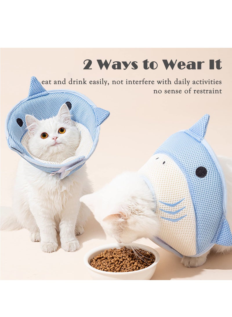 SYOSI Cat Cone Collar Soft Lightweight Cat Recovery Collar Protective Adjustable Collar for After Surgery Cats Kittens Breathable Fasteners Shark Design for Pets Cats Puppies Blue M - Image 3