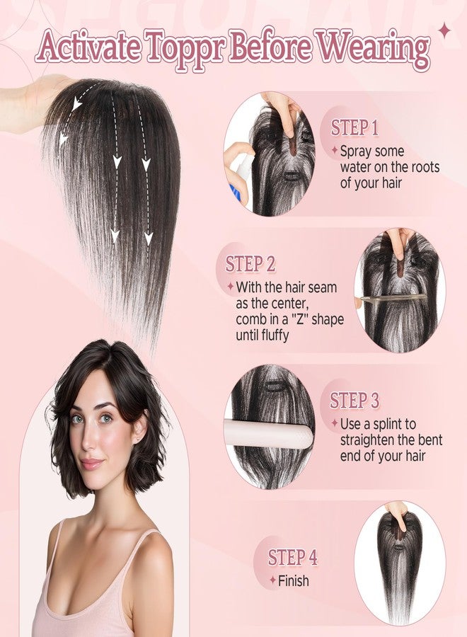 SEGO Hair Toppers for Women Real Human Hair with Wispy Bangs, 9 * 12.5 cm Hand-tied Base Invisible Edges Breathable Fluffy Clip in Top Hairpieces Add Volume -4P27 Medium Brown & Dark Blonde - Image 5