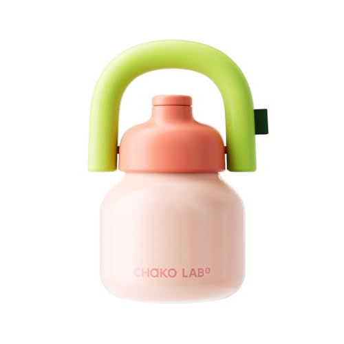 CHAKO LAB Water Bottle with Straw and Carry Handle Wide Mouth vacuum insulated stainless steel Bottles Reusable leakproof and BPAfree 33oz PinkGreen
