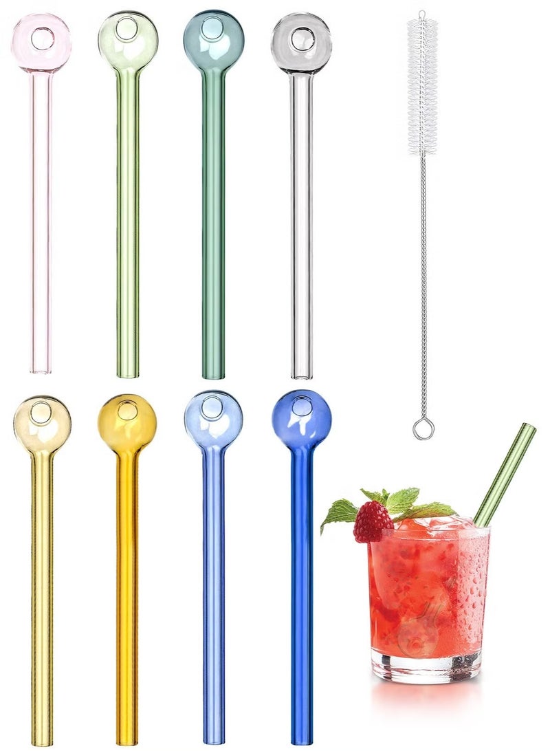 OMEVE Breakproof Glass Straws - Durable Reusable Glass Straws 8 Pack with 1 Cleaning Brush for Drinks, Herbs, Smoothies, Aromatherapy（Multi-Color） - Image 1