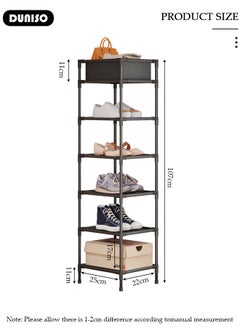 DUNISO 6 Tier Shoe Rack, Narrow Shoe Shelf with Storage Basket, Portable Shoe Storage Cabinet, Freestanding Shoe Organizer, Space Saving Corner Shoe Rack Organizer  for Entryway Porch Bedroom Garages  - Image 4