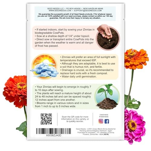 Seed Needs Zinnia Seeds 15+ Varieties Specialty Crazy Blend | 1,000+ Seeds Zinnia Elegans Open Pollinated | Includes California Giants, Candystripe & State Fair Species | Bulk - Image 2