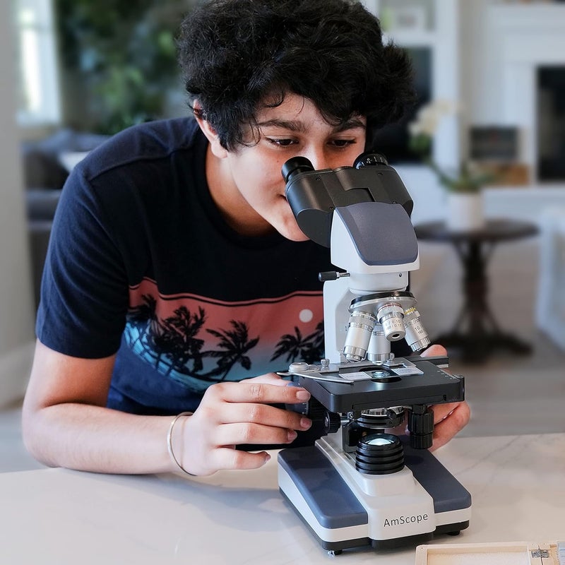 AmScope AmScope B120 Siedentopf Binocular Compound Microscope 40X1000X Magnification Brightfield LED Illumination Abbe Condenser DoubleLayer Mechanical Stage  - Image 2