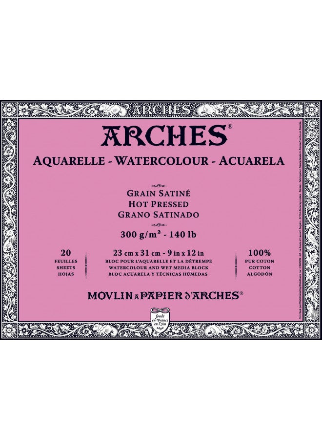 Arches Watercolor Block 140 Pound Hot Press Paper - 9 x 12 Sheets - Image 1