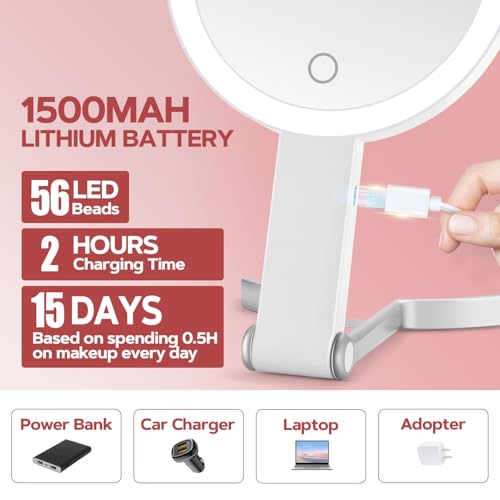 MIYADIVA Lighted Makeup Mirror, 30X Magnifying Mirror with Light and Adjustable Brightness, Hanging and Handheld Mirror with Handle, Portable Travel Makeup Mirror with Lights, Vanity Mirrors for Women - Image 4