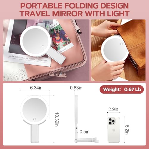 MIYADIVA Lighted Makeup Mirror, 30X Magnifying Mirror with Light and Adjustable Brightness, Hanging and Handheld Mirror with Handle, Portable Travel Makeup Mirror with Lights, Vanity Mirrors for Women - Image 5
