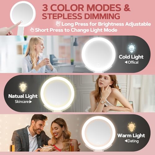 MIYADIVA Lighted Makeup Mirror, 30X Magnifying Mirror with Light and Adjustable Brightness, Hanging and Handheld Mirror with Handle, Portable Travel Makeup Mirror with Lights, Vanity Mirrors for Women - Image 3