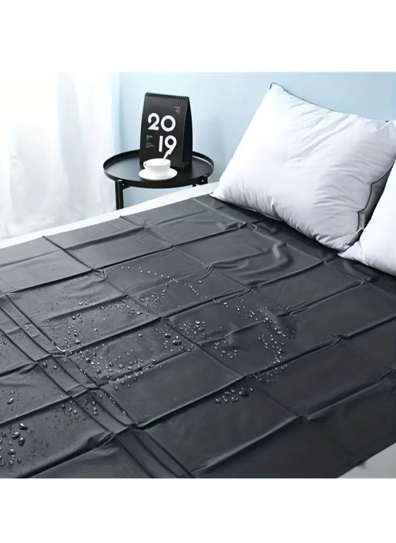 NIBEMINENT Black Waterproof Bed Sheet - Durable Synthetic Fiber, Oil-Resistant Mattress Protector with Elastic Fit for Easy Bedroom, Outdoor, Camping, and Pet Use - Easy Clean, Camping Essentials|Sleek Bedsheet Design|Synthetic Fiber Sheet  - Image 1