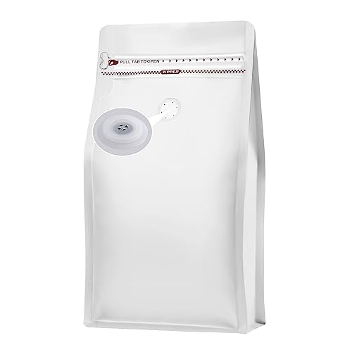 REMTAP Coffee Bags with Valve(100pcs,16oz) White High Barrier Aluminumed Foil Flat Bottom Standing Coffee Beans Storage Bags,Reusable Heat Sealable Side Zipper Pouches for Home or Store - Image 1