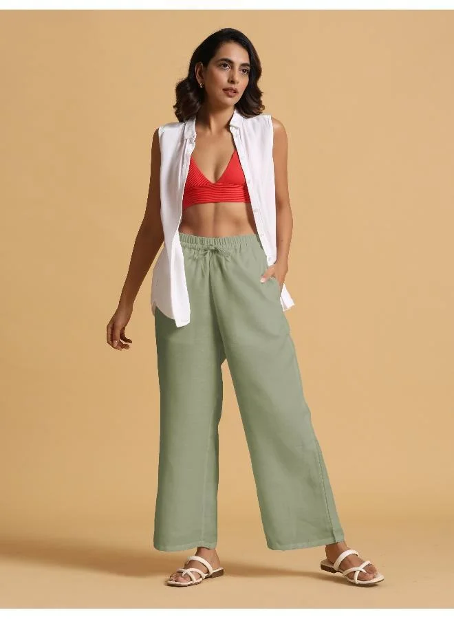 ترو برونز trueBrowns Mint Green Cotton Blend Elasticated Drawstring Straight Pants