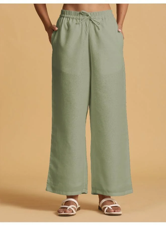 ترو برونز trueBrowns Mint Green Cotton Blend Elasticated Drawstring Straight Pants