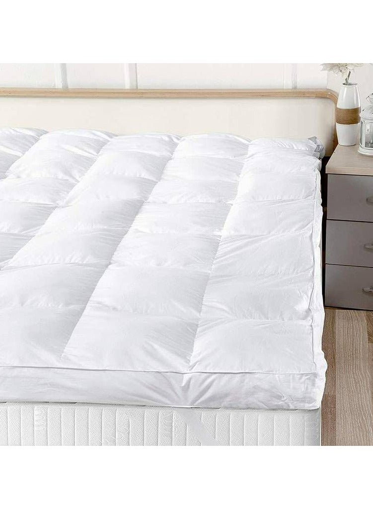 Microfiber mattress pad 14 cm with elastic corners queen size 150x200 cm white - Image 1