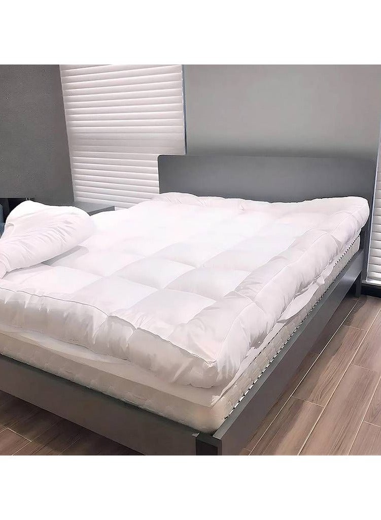 Microfiber mattress pad 14 cm with elastic corners queen size 150x200 cm white - Image 3