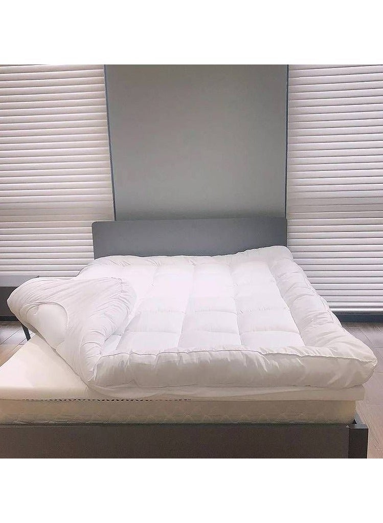 Microfiber mattress pad 14 cm with elastic corners queen size 150x200 cm white - Image 4